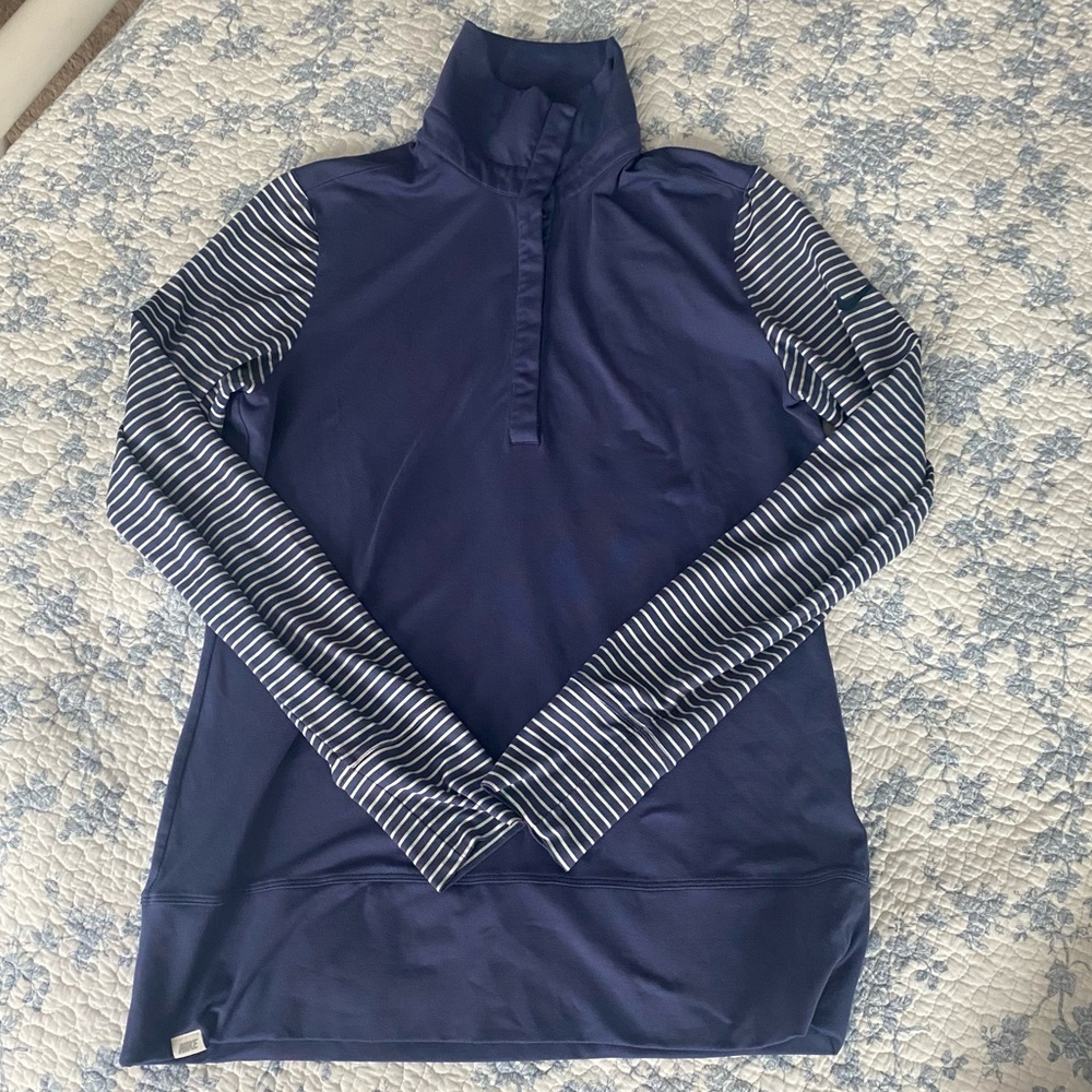 Nike Golf Dry-Fit Quarter Snap Blue Striped Long Sleeve Top Size Large